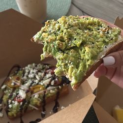 Toasted Daybreak Cafe - Large mocha howdy coffee, The OG toast & easy preze toast (my fav)