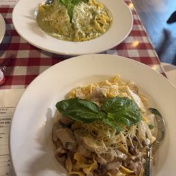 pesto pasta with chicken and carbonara with chicken