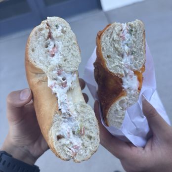 Beetsy Donut & Bagel - Lox (Cream Cheese) Spread (on sourdough bagel and on jalapeño cheddar bagel) - Donuts Near Me - Anaheim, California