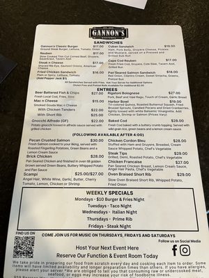 Menu photo 1 Gannon's Tavern Hyannis, MA