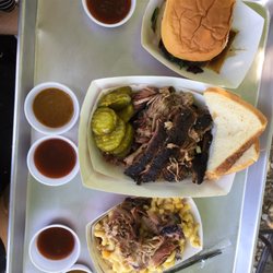 Sackett Street BBQ - Lamb sandwich, pulled pork and Mac-n-cheese with pulled pork.