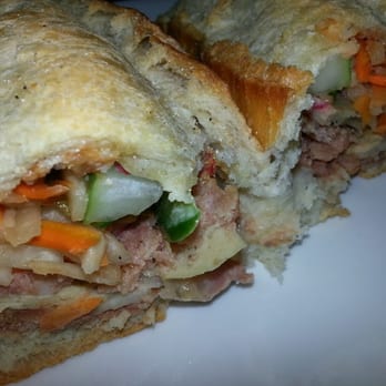 Ba Xuyen - Banh Mi Pate Thit Nguoi combination #1, slices: ham, head cheese, pork roll, pork teriyaki & bbq with pate & butter - Vietnamese Near Me - Brooklyn, New York Ba Xuyen - Banh Mi Pate Thit Nguoi combination #1, slices: ham, head cheese, pork roll, pork teriyaki & bbq with pate & butter - Vietnamese Near Me - Brooklyn, New York