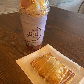 Cafe 86 - Upside down ube halo halo and Turon - Desserts Near Me - Las Vegas, Nevada