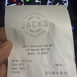 My receipt from the restaurant My receipt from the restaurant