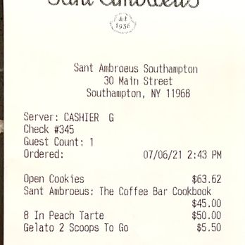 Sant Ambroeus Southampton - Receipt & Price - Italian Near Me - Southampton, New York Sant Ambroeus Southampton - Receipt & Price - Italian Near Me - Southampton, New York