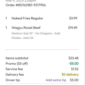 Capriotti's Sandwich Shop - Receipt and in time,  quicker than I thought - Sandwiches Near Me - Portland, Oregon