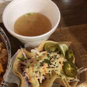 Coreanos Allston - Spicy pork taco and miso soup. The soup was so hot and both really hit the spot - Korean Near Me - Allston, Massachusetts