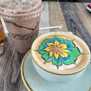 Wild Oak Cafe - Rainbow (hazelnut) latte and ice blended (mocha) frappe - Cafes Near Me - Glendale, California