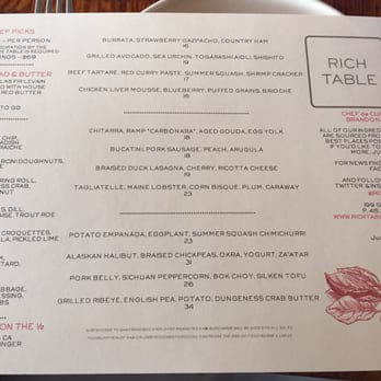 Rich Table - Dinner menu 6.2.16 - New American Near Me - San Francisco, California Rich Table - Dinner menu 6.2.16 - New American Near Me - San Francisco, California