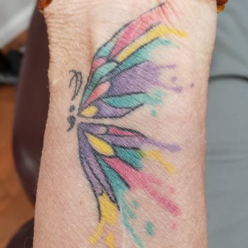 Lake Arrowhead Tattoo - Watercolor butterfly with semicolon - Tattoo Near Me - Lake Arrowhead, California Lake Arrowhead Tattoo - Watercolor butterfly with semicolon - Tattoo Near Me - Lake Arrowhead, California