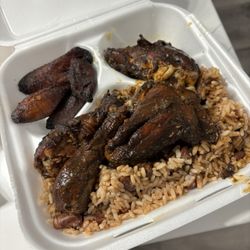 The Reggae Grill - Jerk chicken Rice and peas and fried plantains