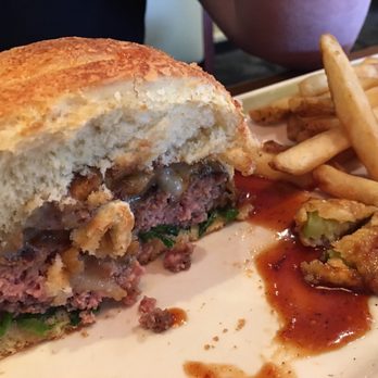 99 Restaurants - Cheeseburger with fried pickles and a side of fries. - Pubs Near Me - Topsham, Maine