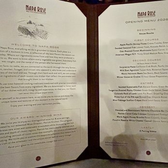 Napa Rose - The seasonal course menu offerings. This is mid Feb right after they reopened. - American Near Me - Anaheim, California Napa Rose - The seasonal course menu offerings. This is mid Feb right after they reopened. - American Near Me - Anaheim, California