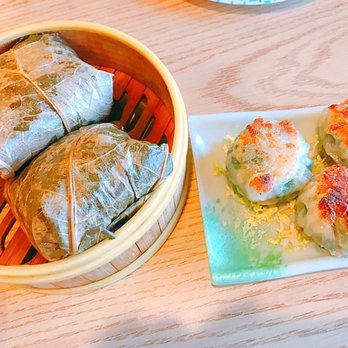 Dim Sum Cafe - Chinese Pan Fried Chive Dumpling. And Sticky Rice in Lotus Leaf. - Dim Sum Near Me - Las Vegas, Nevada Dim Sum Cafe - Chinese Pan Fried Chive Dumpling. And Sticky Rice in Lotus Leaf. - Dim Sum Near Me - Las Vegas, Nevada