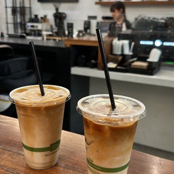 Kaizen & Coffee - Okinawa brown sugar latte (left) and Tahitian vanilla latte (right) - Coffee & Tea Near Me - San Mateo, California Kaizen & Coffee - Okinawa brown sugar latte (left) and Tahitian vanilla latte (right) - Coffee & Tea Near Me - San Mateo, California