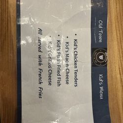 Old Town Grill And Tap - Kids menu