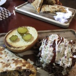 Brisket Quesadilla and brisket sandwich Brisket Quesadilla and brisket sandwich