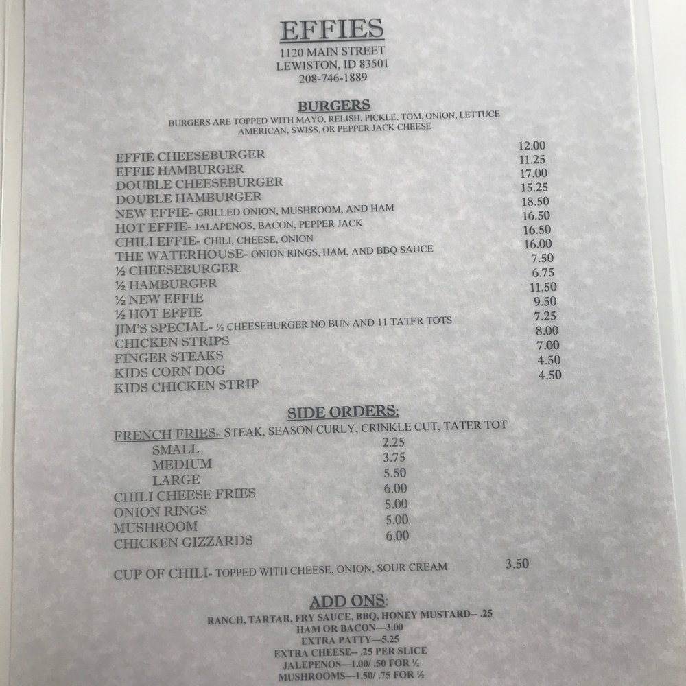 Effie Tavern - Menu - Burgers Near Me - Lewiston, Idaho Effie Tavern - Menu - Burgers Near Me - Lewiston, Idaho
