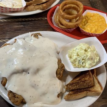 Bubba's BBQ & Steakhouse - Double Chicken Fried Steak Dinner. Good onion rings and potato salad. - Barbeque Near Me - Ennis, Texas