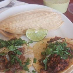 Teto's Supermarket & Taqueria - Carnitas & adobada tacos, plus a raja tamal and some tasty verde crema salsa. Awesome late lunch.