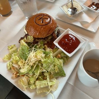 Kristy's Village Cafe - Caesar salad kk burger with bacon cheese - New American Near Me - Malibu, California