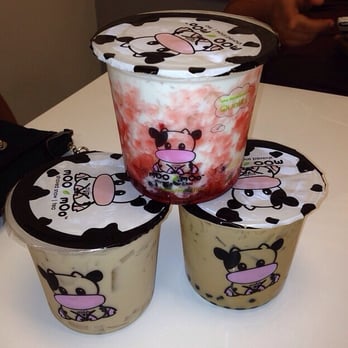 Moo Moo - Strawberry jammin, coconut milk tea with coconut jelly and moo moos milk tea with boba - Coffee & Tea Near Me - Elk Grove, California