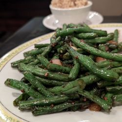 Canton Village - Sauteed green beans. You can get them without the hot spice, and they're still yummy.