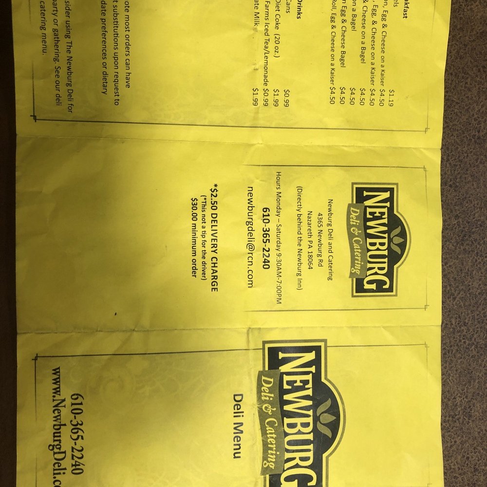 Newburg Deli - Menu front - Caterers Near Me - Nazareth, Pennsylvania Newburg Deli - Menu front - Caterers Near Me - Nazareth, Pennsylvania