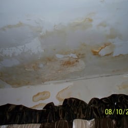 Ridley Mews Apartments - Living room ceiling one month after "repair". It's still leaking and has been for 3 years.