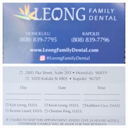 Leong Family Dental - Business card