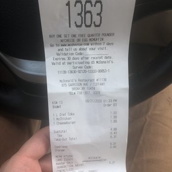 McDonald's - a receipt for a car - Fast Food Near Me - Bronx, New York