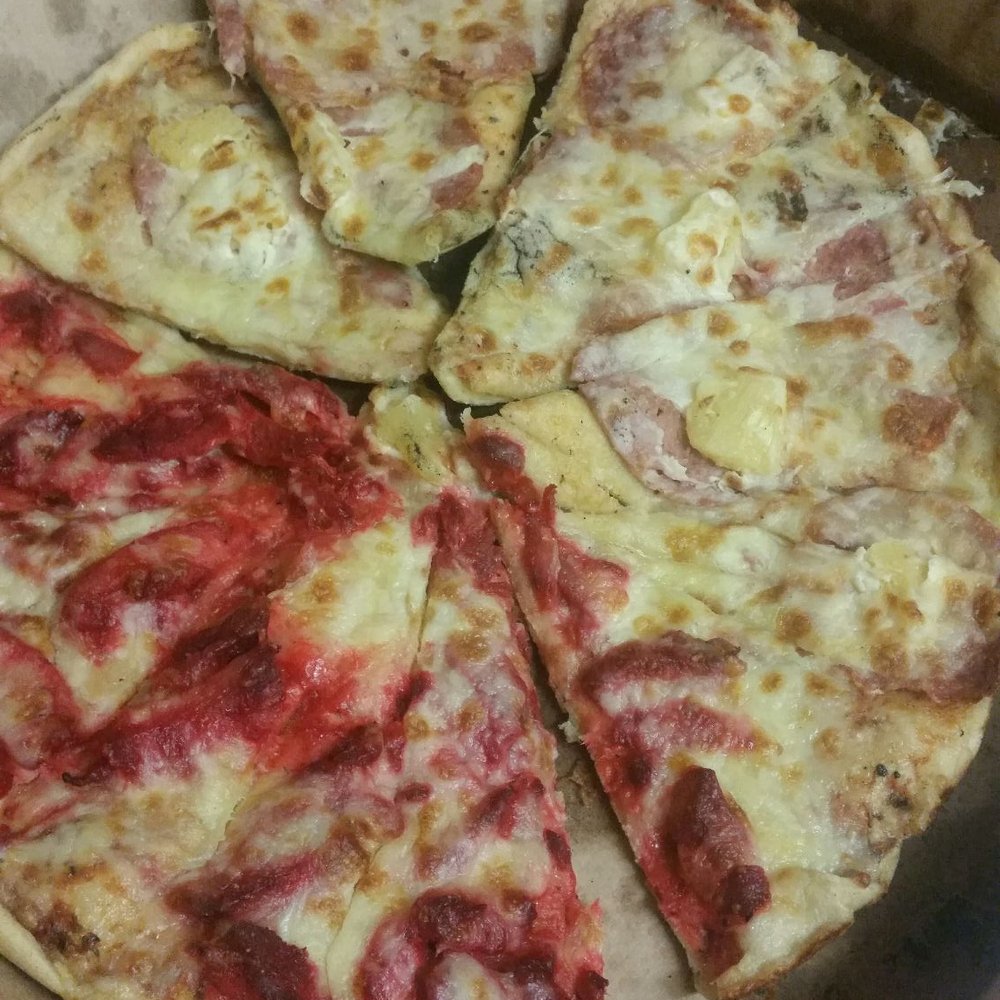 Goodfellas - Thats supposed to be chicken and pineapple.. with pepperoni half and half... tandoori and ham - Fast Food Near Me - Blackburn, BBD Goodfellas - Thats supposed to be chicken and pineapple.. with pepperoni half and half... tandoori and ham - Fast Food Near Me - Blackburn, BBD