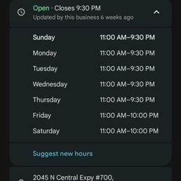 Hours of operation Hours of operation