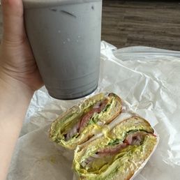 This is Cotati Club Sandwich and black sesame Latte This is Cotati Club Sandwich and black sesame Latte