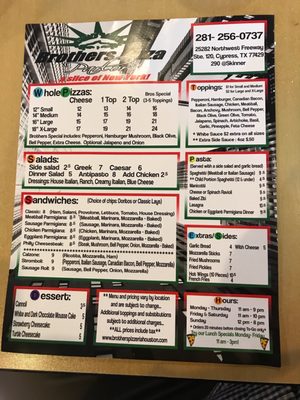 Menu photo 2 Brother's Pizza Parlor Cypress, TX Menu photo 2 Brother's Pizza Parlor Cypress, TX