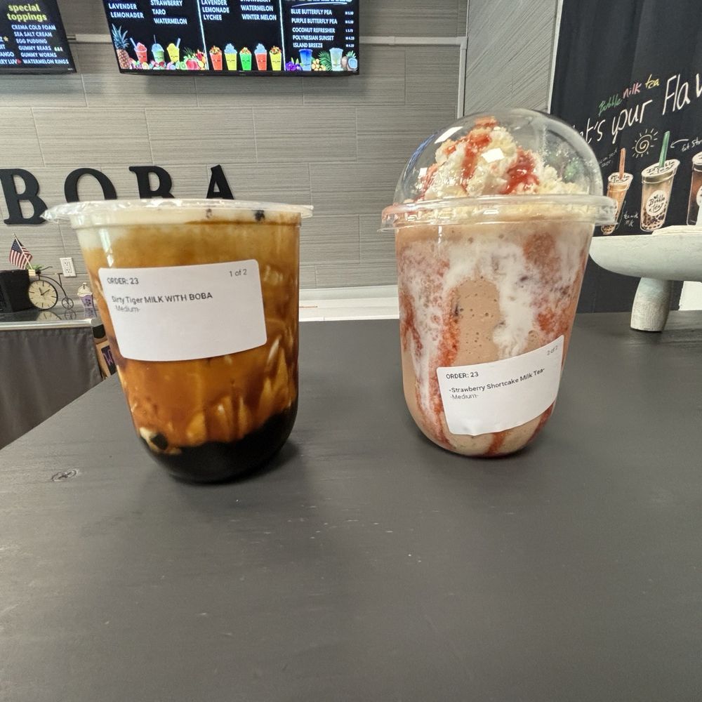 Bo’s Boba - Dirty Tiger Milk Tea W/boba & Strawberry Shortcake Milk Tea - Bubble Tea Near Me - Tulsa, Oklahoma
