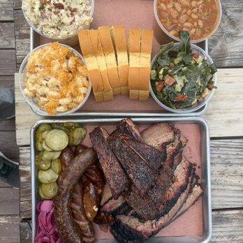 Truth BBQ - Truth Texas Trinity, Potato Salad, Collard Greens, Mac and Cheese, Pinto Beans - Barbeque Near Me - Brenham, Texas Truth BBQ - Truth Texas Trinity, Potato Salad, Collard Greens, Mac and Cheese, Pinto Beans - Barbeque Near Me - Brenham, Texas