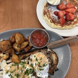 Mushroom Toast and Lemon Ricotta Pancake