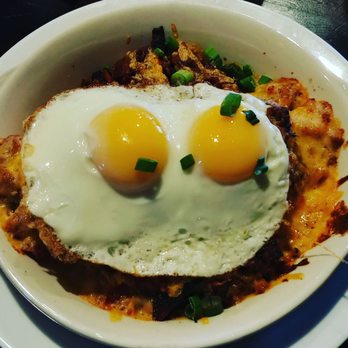 Foxhole Culinary Tavern - Morning Chow Down Skillet Brunch added bacon and sausage! - New American Near Me - Austin, Texas