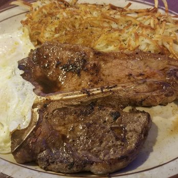 New Clock Restaurant - T-bone Steak & Eggs with hashbrowns - Diners Near Me - El Paso, Texas New Clock Restaurant - T-bone Steak & Eggs with hashbrowns - Diners Near Me - El Paso, Texas