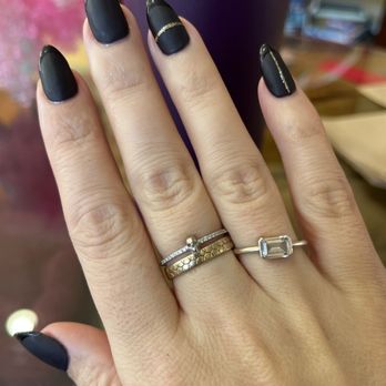 Pure Rain Nail Spa - GelX French matte black with simple gold design - Nail Salons Near Me - Chicago, Illinois Pure Rain Nail Spa - GelX French matte black with simple gold design - Nail Salons Near Me - Chicago, Illinois