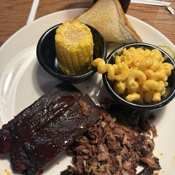 RibCrib BBQ - Corn, Mac & cheese, ribs, and chopped brisket - Barbeque Near Me - Owasso, Oklahoma