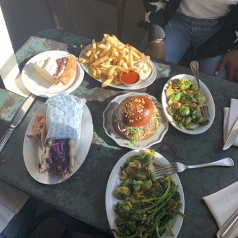 Gjusta - Falafel Sandwich, banana cream pie,case salad, French fries, Cheese Burger - Bakeries Near Me - Venice, California