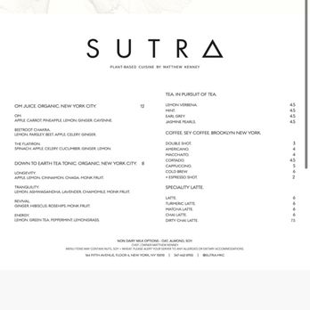 Sutra - Menu - Vegan Near Me - New York, New York