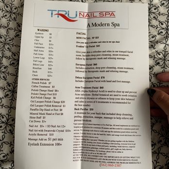 Tru Nail Spa - Back of price menu. Oct 2020 - Nail Salons Near Me - Artesia, California