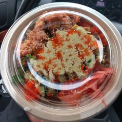 The Poké Company - I did a build your own small and the portion size was awesome! I can imagine getting more. Great price and wicked awesome food!