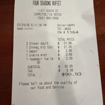 Four Seasons Buffet - Buffets Near Me - Cerritos, California