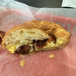 Bacon egg and cheese on a croissant Bacon egg and cheese on a croissant