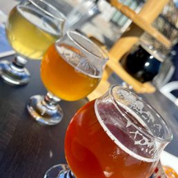 Left to right: Hefeweizen, Pale Ale, Amber Ale Back: Stout