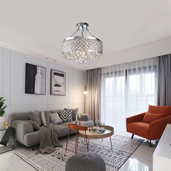 Edvivi Lighting - 4-Light Chrome Semi Flush Mount Beaded Drum Crystal Chandelier - Lighting Stores Near Me - Houston, Texas Edvivi Lighting - 4-Light Chrome Semi Flush Mount Beaded Drum Crystal Chandelier - Lighting Stores Near Me - Houston, Texas